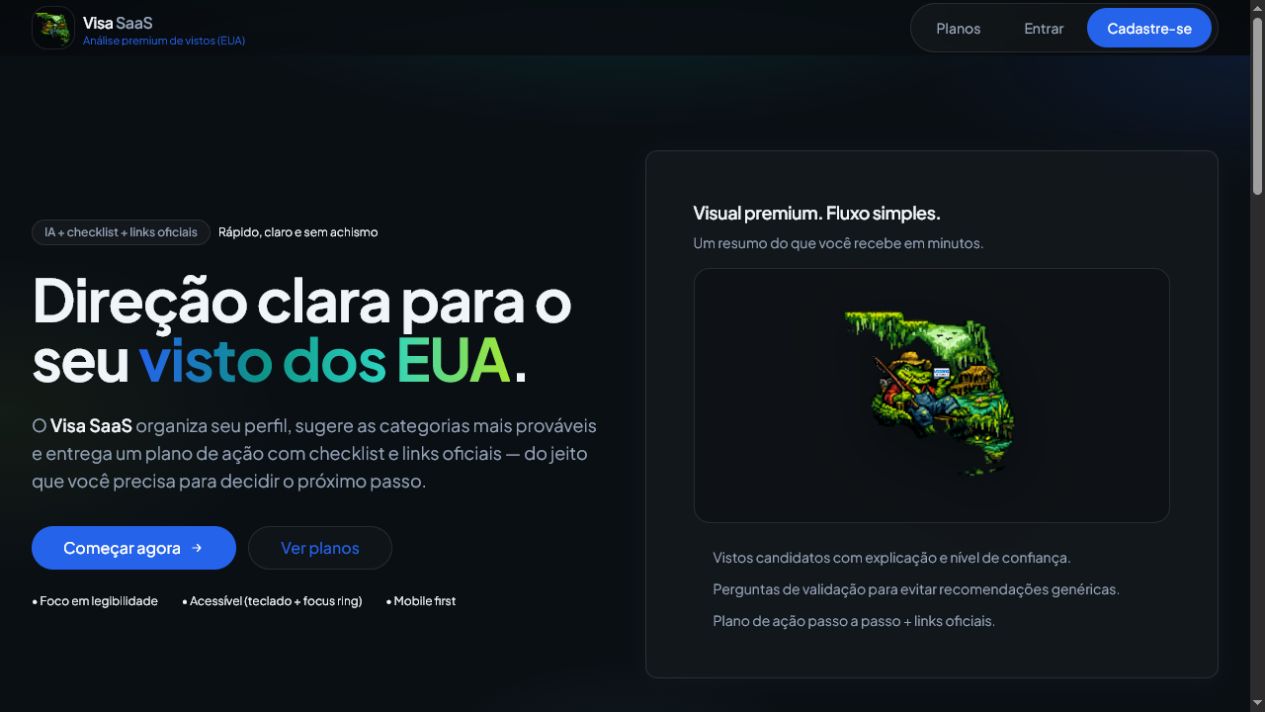 Página inicial do Visa SaaS